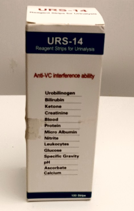Urin-Teststreifen zur Ketonmessung, ungenutzt in der Verpackung